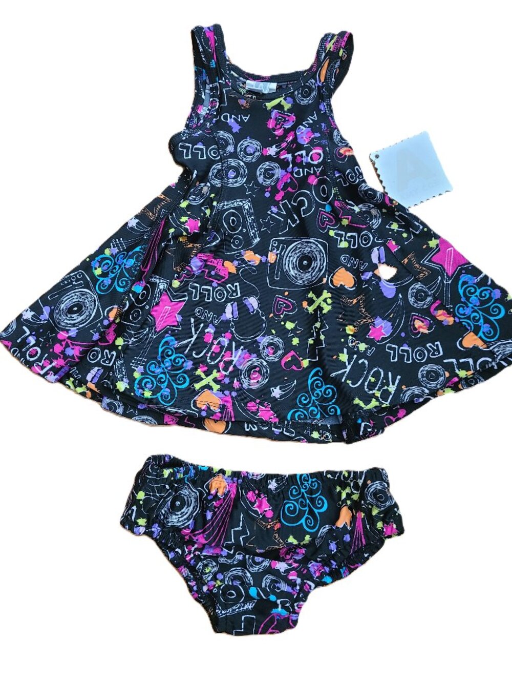 Amy Coe Baby Girl Two Piece Black Rock N' Roll Swimsuit Size 12 Months